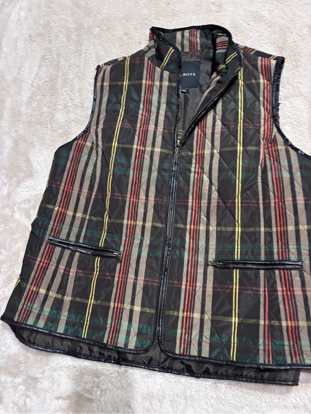 Talbots Quilted Plaid Vest - Black, Red, Green, Yellow